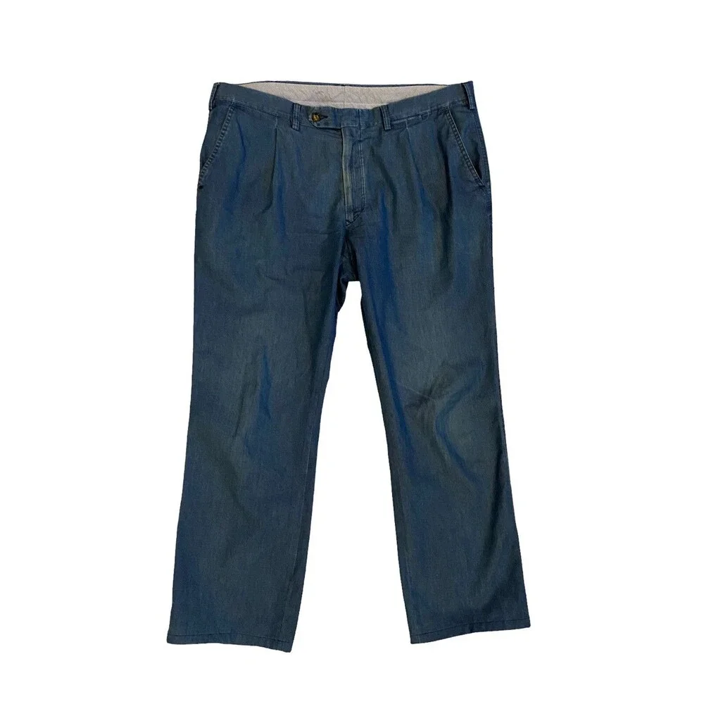 Tincati Milano Mens Italian Cotton Chambray Trouser Size 40 Blue Tailored Luxury